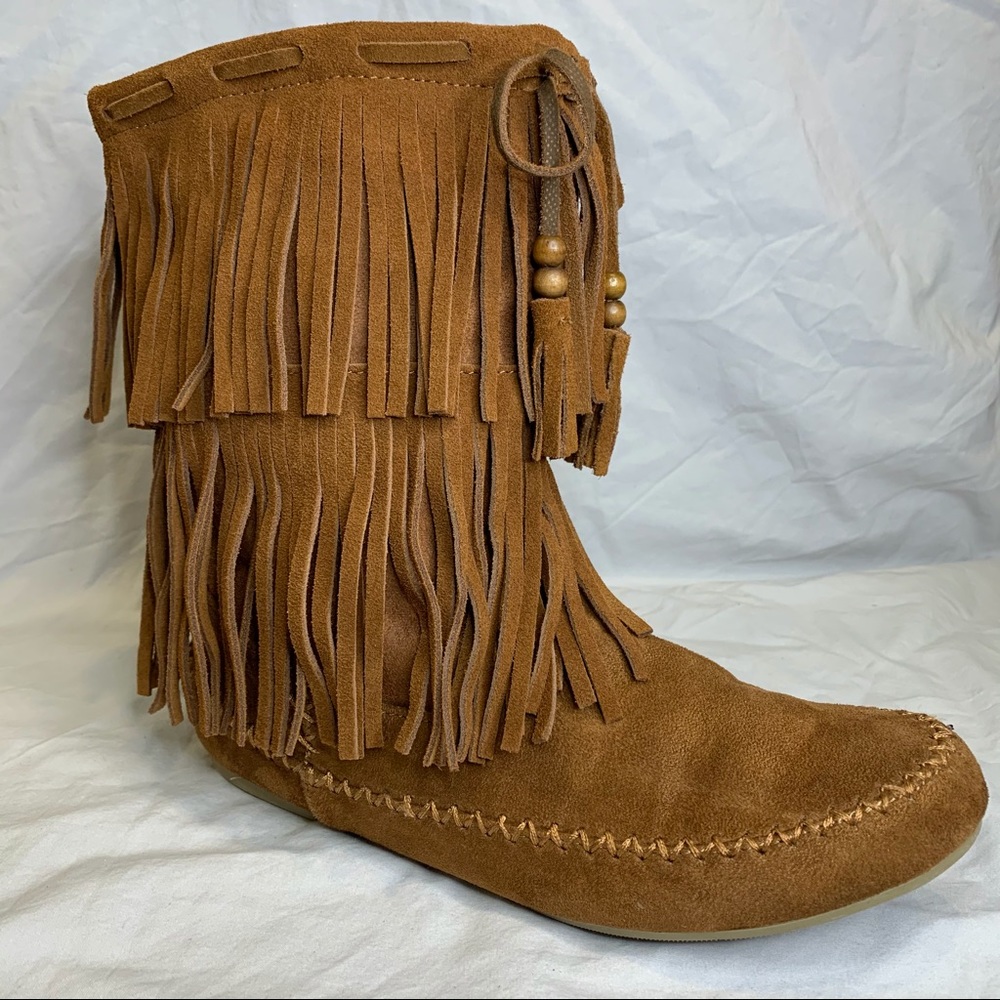 Genuine Leather fringed boots, EUC, woman’s 8